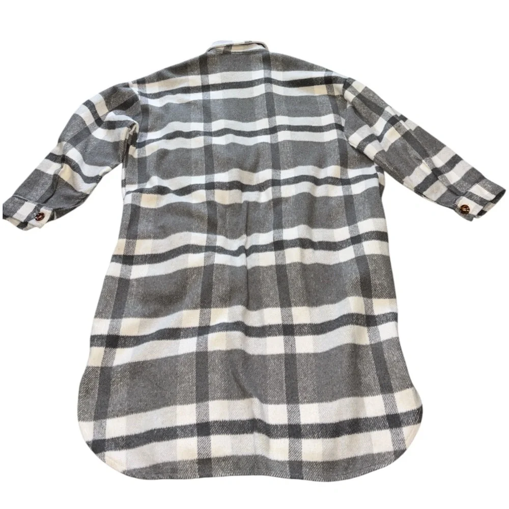 Flannel Oversized grey white Button Down coat XL - Picture 7 of 11
